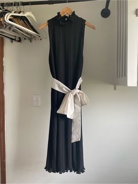 Alice + Olivia Black Maxi Dress with White Satin Waist Sash